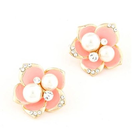 Pink Flower Pearl Stud Earrings Pink Flower Pearl Stud Earrings